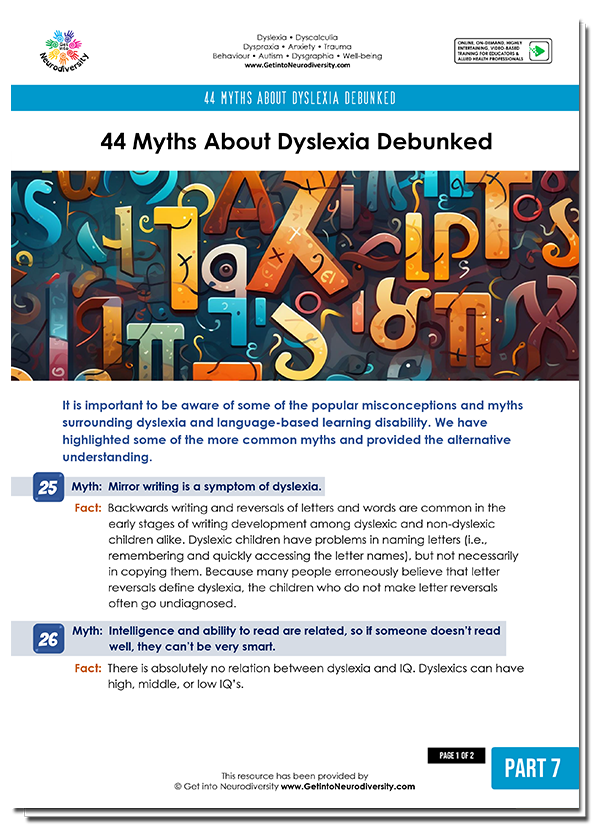44 myths about dyslexia debunked p7r | Get into Neurodiversity
