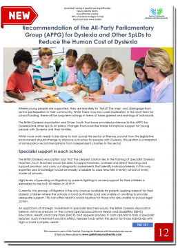 Recommendation of the APPG for Dyslexia and other SpLDs to reduce the human cost of dyslexia 2022