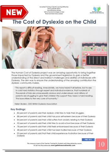 The cost of dyslexia on the child - image